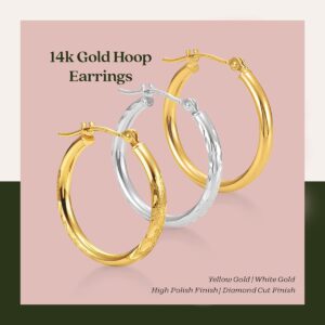 KEZEF 14K Real Gold Hoop Earrings for Women - 2mm Thickness, Lightweight Tube Hoops for Women with High Polish Finish in 14 kt Yellow Gold - 25mm / 1" Diameter