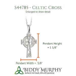 Biddy Murphy Claddagh Celtic Cross Necklace for Women, 925 Sterling Silver, Traditional Emerald Green CZ Cubic Zirconia, Imported from Ireland, 3/4" W x 1 1/8" H