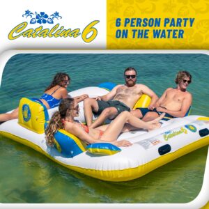 Body Glove Catalina Island - Six-Person Inflatable Floating Lounge with Bluetooth Speaker, 2 Coolers & 6 Drink Holders, Mesh Cooling Zone, Anchor System, Leisure Lake Relaxation