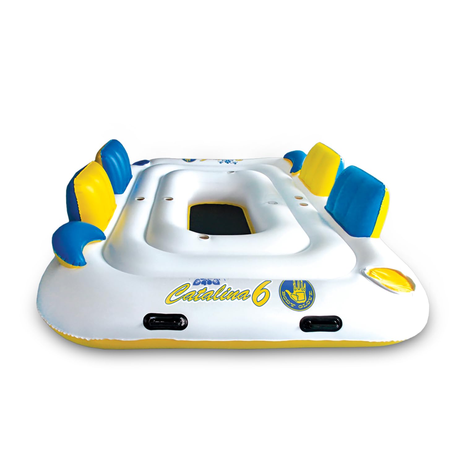 Body Glove Catalina Island - Six-Person Inflatable Floating Lounge with Bluetooth Speaker, 2 Coolers & 6 Drink Holders, Mesh Cooling Zone, Anchor System, Leisure Lake Relaxation