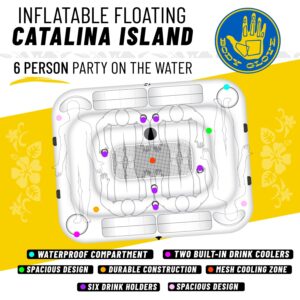 Body Glove Catalina Island - Six-Person Inflatable Floating Lounge with Bluetooth Speaker, 2 Coolers & 6 Drink Holders, Mesh Cooling Zone, Anchor System, Leisure Lake Relaxation