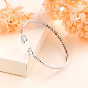 DAOCHONG Sister Gift Sterling Silver Engraved Always My Sister Forever My Friend Double Love Heart Cuff Bangle