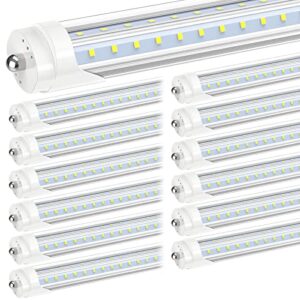 JESLED T8/T10/T12 8FT LED Tube Light, Single Pin FA8 Base, 50W 6000LM 5000K Daylight White, 270 Degree V Shaped LED Fluorescent Bulb (130W Equiv.), ETL Listed, Clear Cover, Dual-Ended Power (12-Pack)