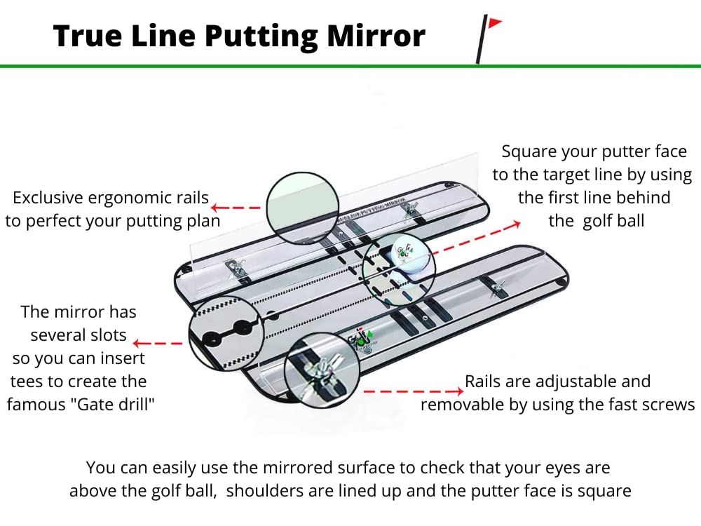 Premium Golf Alignment Mirror - All in One Value Pack Golf Putting Practice Aids ​to Improve All Aspects of Your Short Game