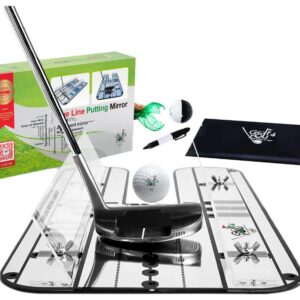 Premium Golf Alignment Mirror - All in One Value Pack Golf Putting Practice Aids ​to Improve All Aspects of Your Short Game