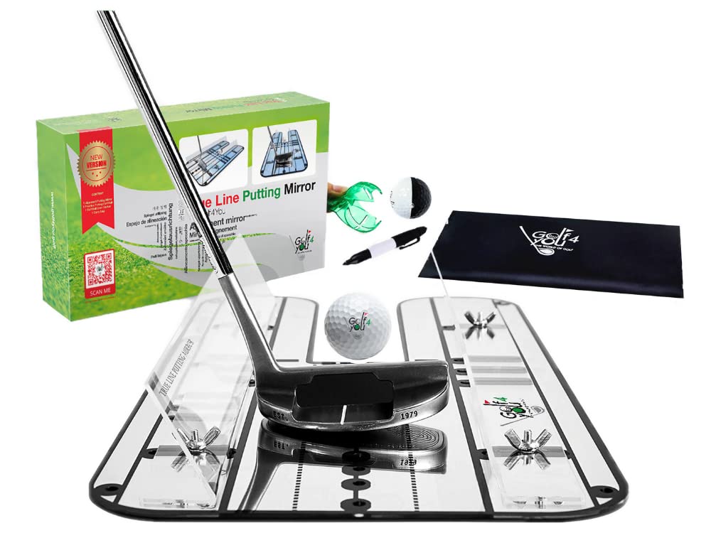 Premium Golf Alignment Mirror - All in One Value Pack Golf Putting Practice Aids ​to Improve All Aspects of Your Short Game