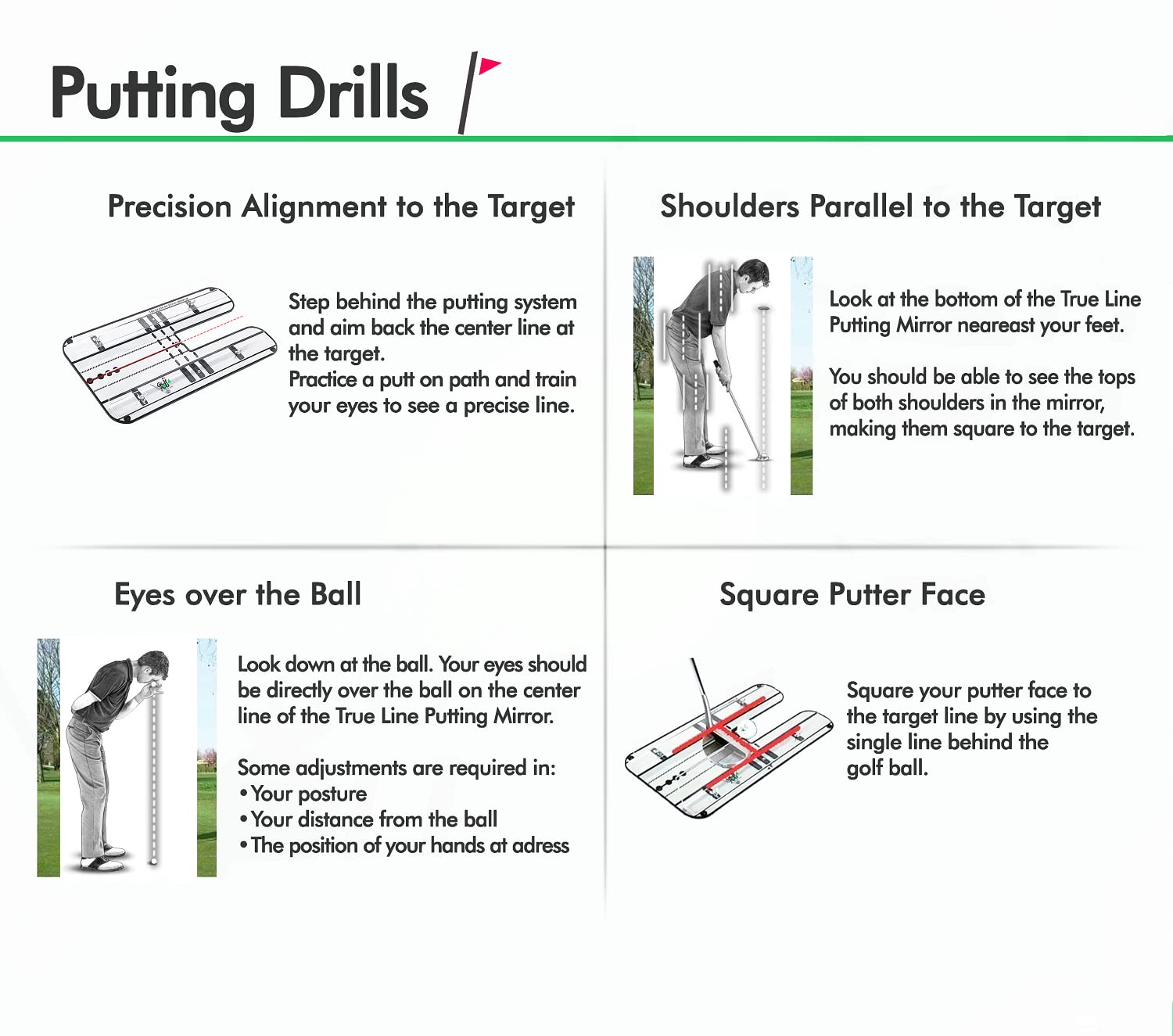 Premium Golf Alignment Mirror - All in One Value Pack Golf Putting Practice Aids ​to Improve All Aspects of Your Short Game