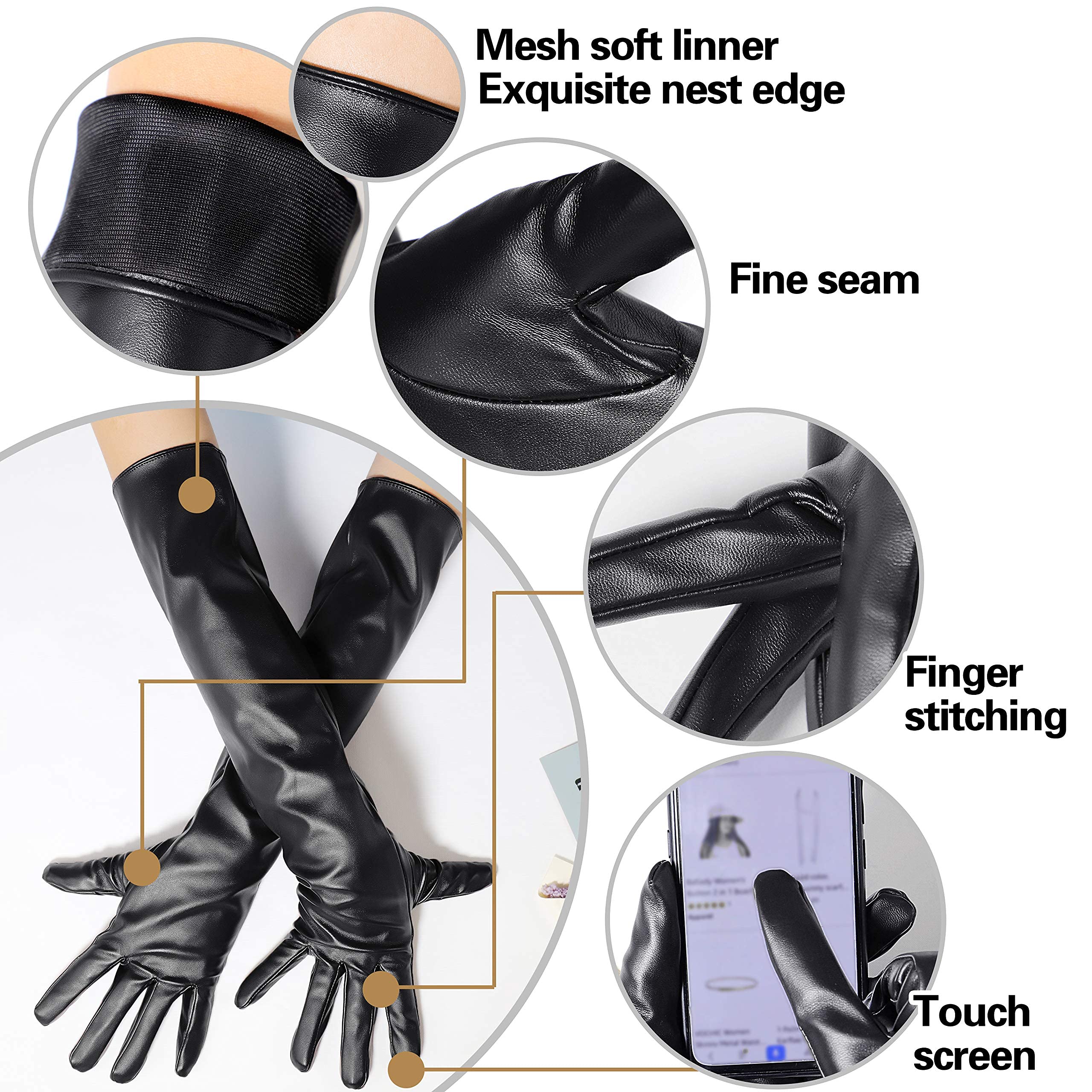 Bellady Long Faux Leather Gloves for Women,Elbow Length Touchscreen Dress Gloves,Cosplay Costume Opera Gloves