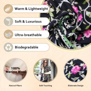 DANA XU 100% Merino Wool Extra Large Pashmina Blanket Travel Scarf Cashmere Wrap for Women Fall Winter Oversize Shawl Floral