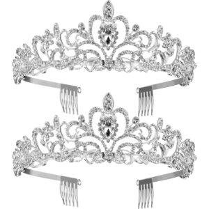 2 Pack Tiara for Girls Tiara Princess Crown Girls Rhinestones Crystal Wedding Bridal Crown Tiara 2 Pack with Comb Women Princess Crown Headband (Style 1)