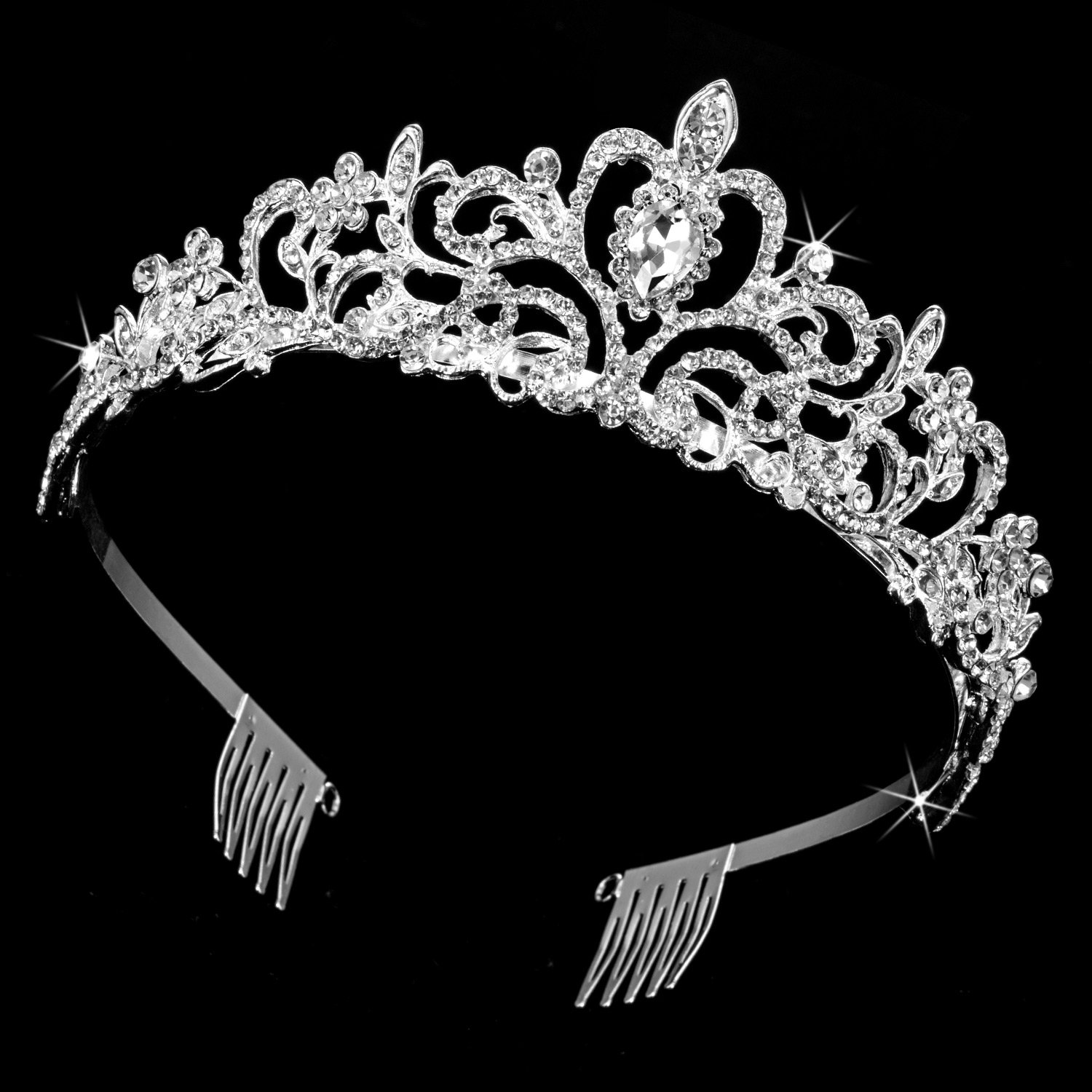 2 Pack Tiara for Girls Tiara Princess Crown Girls Rhinestones Crystal Wedding Bridal Crown Tiara 2 Pack with Comb Women Princess Crown Headband (Style 1)