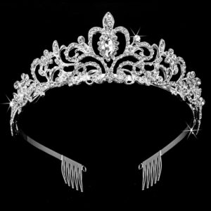 2 Pack Tiara for Girls Tiara Princess Crown Girls Rhinestones Crystal Wedding Bridal Crown Tiara 2 Pack with Comb Women Princess Crown Headband (Style 1)