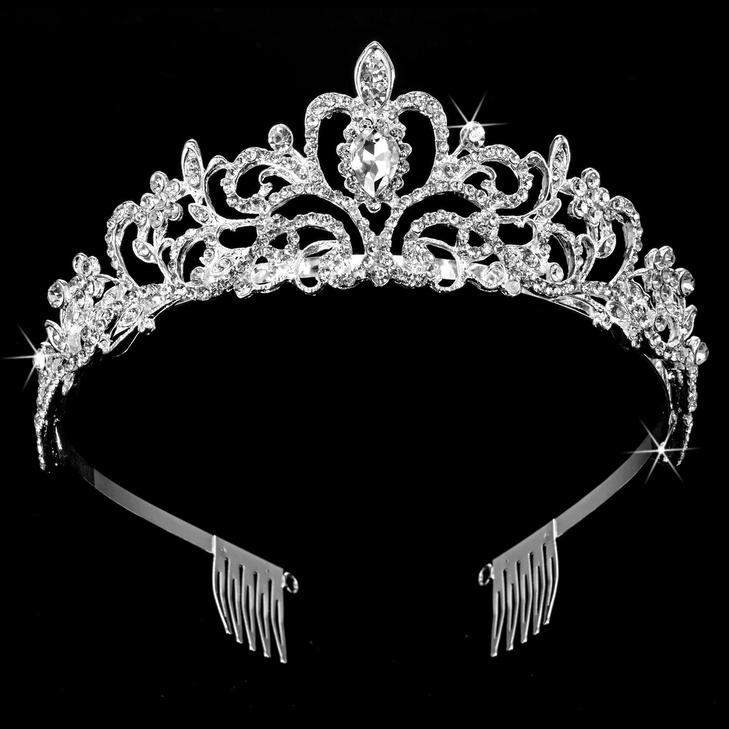 2 Pack Tiara for Girls Tiara Princess Crown Girls Rhinestones Crystal Wedding Bridal Crown Tiara 2 Pack with Comb Women Princess Crown Headband (Style 1)