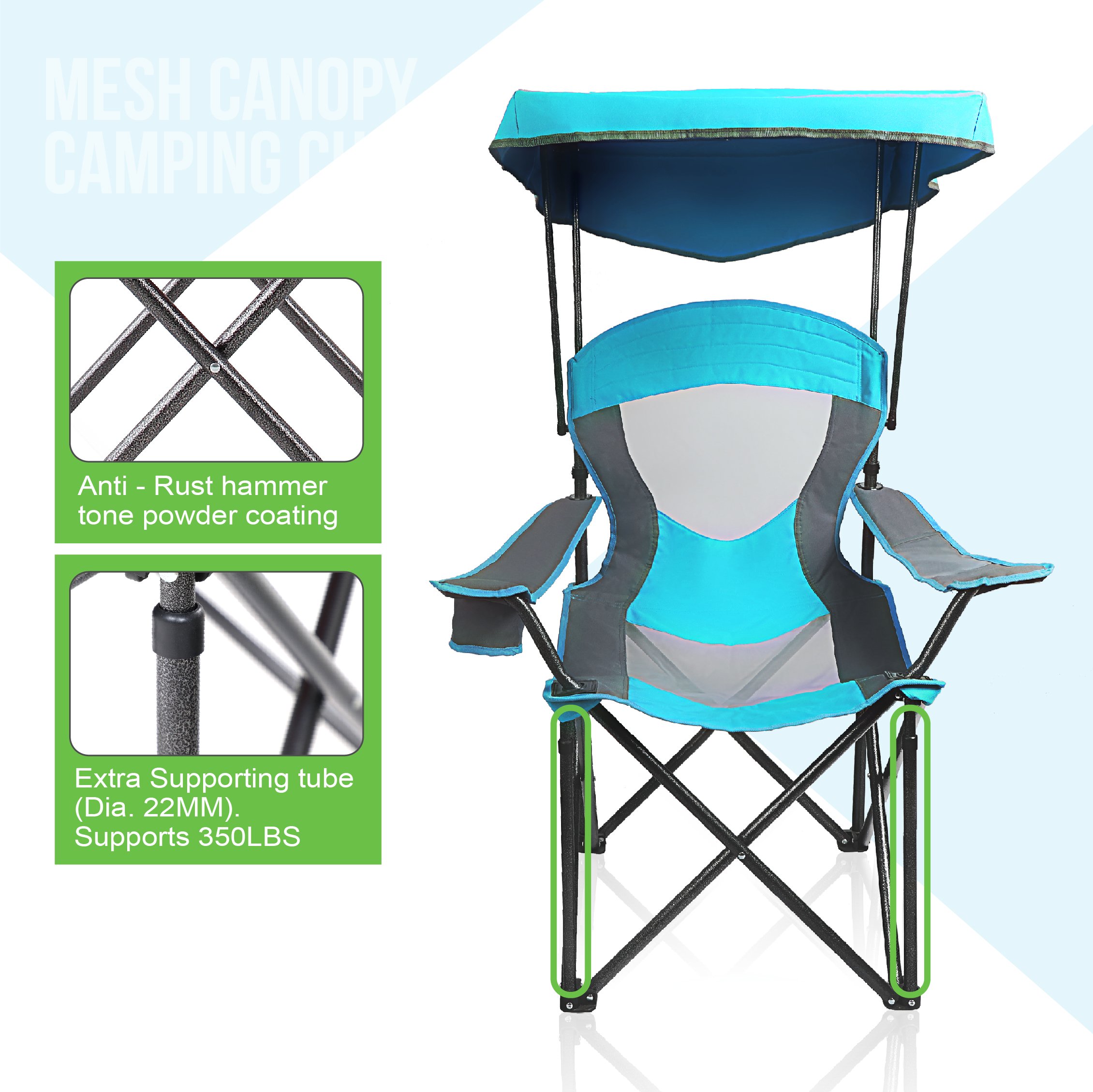 ALPHA CAMP Mesh Canopy Chair Folding Camping Chair - Royal Blue