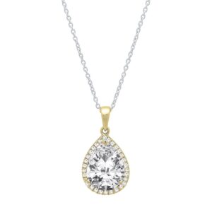 Dazzlingrock Collection 14K 9X6 MM Pear Lab Created Gemstone & Round Diamond Ladies Teardrop Pendant, Yellow Gold