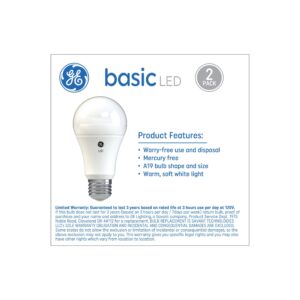 GE Basic LED Light Bulbs, 100 Watt, Soft White, A19, Medium Base (2 Pack)