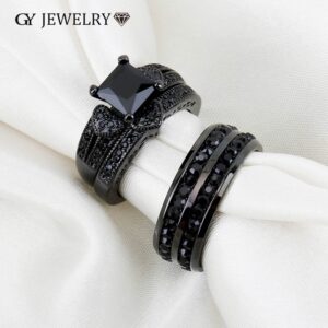 couple ring his hers women black gold filled cz men stainless steel bridal sets wedding band