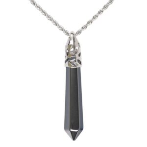 justinstones natural hematite gemstone hexagonal pointed reiki chakra pendant necklace 20 inch high-grade iron gift box