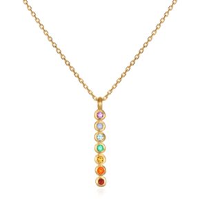 satya jewelry 18k yellow gold plated multi stone chakra stick pendant women's necklace, 18" with 2" extension