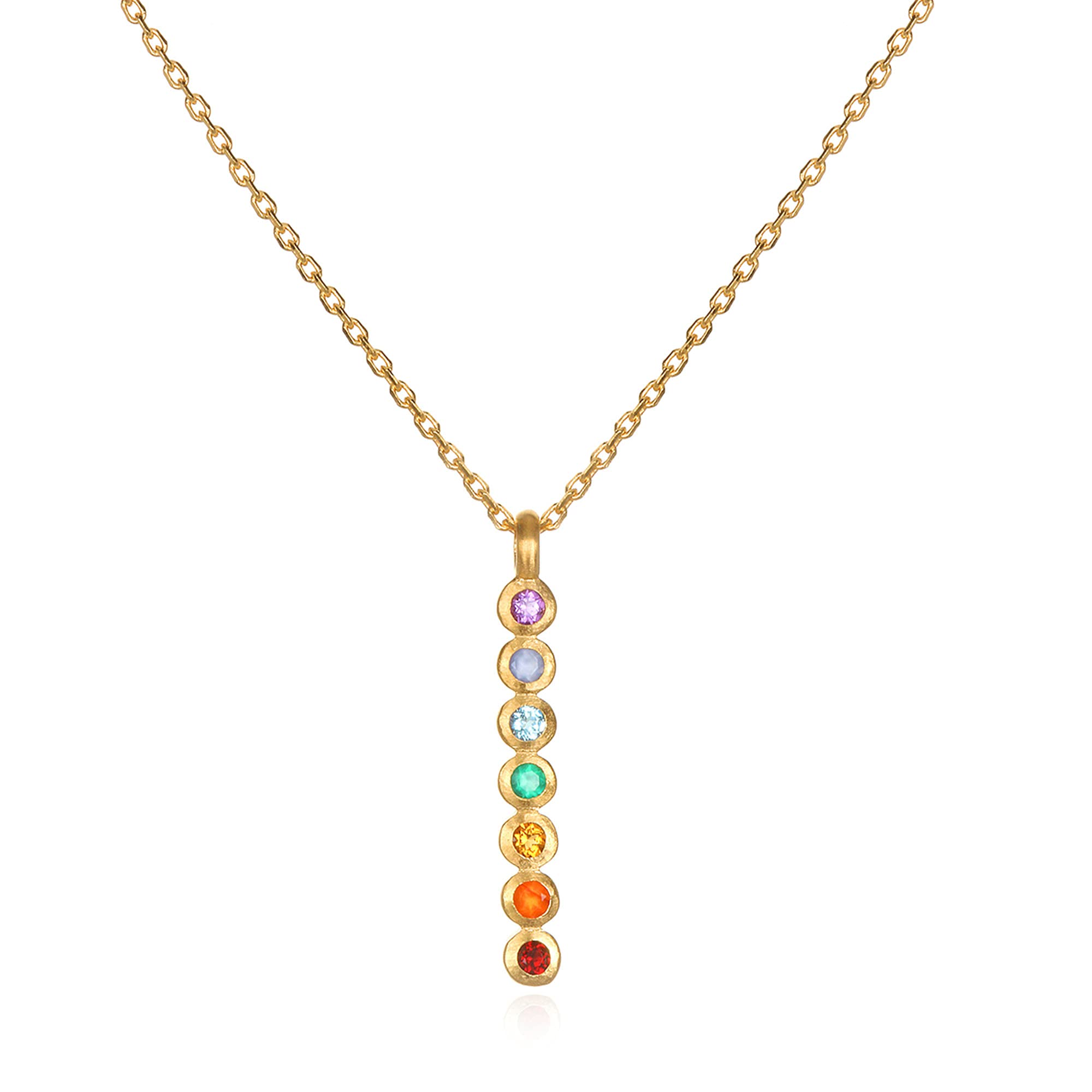 Satya Jewelry 18K Yellow Gold Plated Multi Stone Chakra Stick Pendant Women's Necklace, 18" with 2" Extension