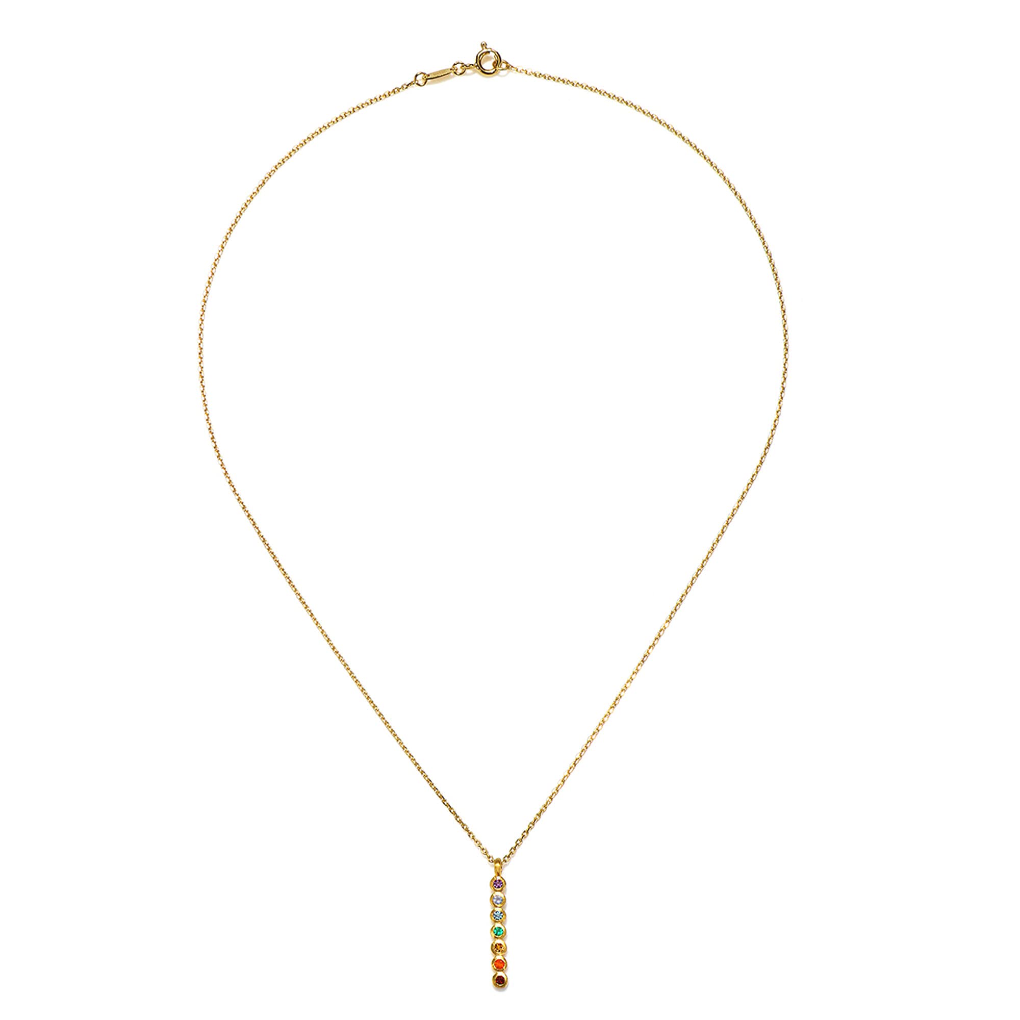 Satya Jewelry 18K Yellow Gold Plated Multi Stone Chakra Stick Pendant Women's Necklace, 18" with 2" Extension