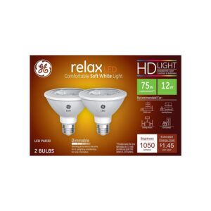 ge relax led light bulb, 75 watt, soft white, par30 outdoor floodlights (2 pack)