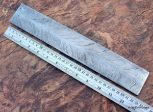 forged damascus steel billet blank blade bar knife making material stock 12 x 2 in feather pattern billet blank jnr-304