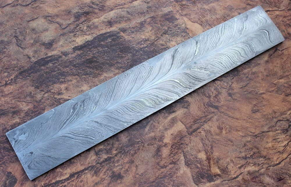 Forged Damascus Steel Billet Blank Blade Bar Knife Making Material Stock 12 x 2 IN Feather Pattern Billet Blank jnr-304