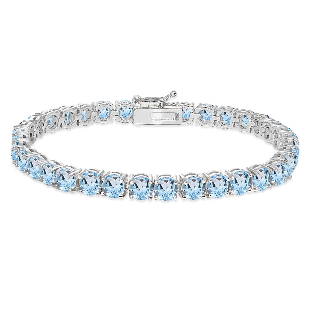 B. BRILLIANT Sterling Silver 5mm Round Genuine, Created or Simulated Gemstone Tennis Bracelet for Women