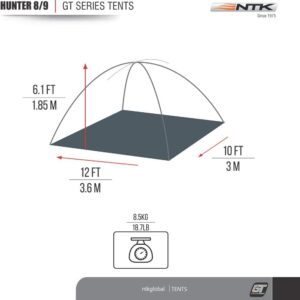 NTK Hunter GT 8 Person Tent | 10x12 Ft Outdoor Dome Woodland Camo Camping Tent | 100% Waterproof 2500mm, Easy Assembly, Durable Fabric Full Coverage Rainfly - Micro Mosquito Mesh