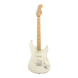 fender player stratocaster sss electric guitar, with 2-year warranty, polar white, maple fingerboard