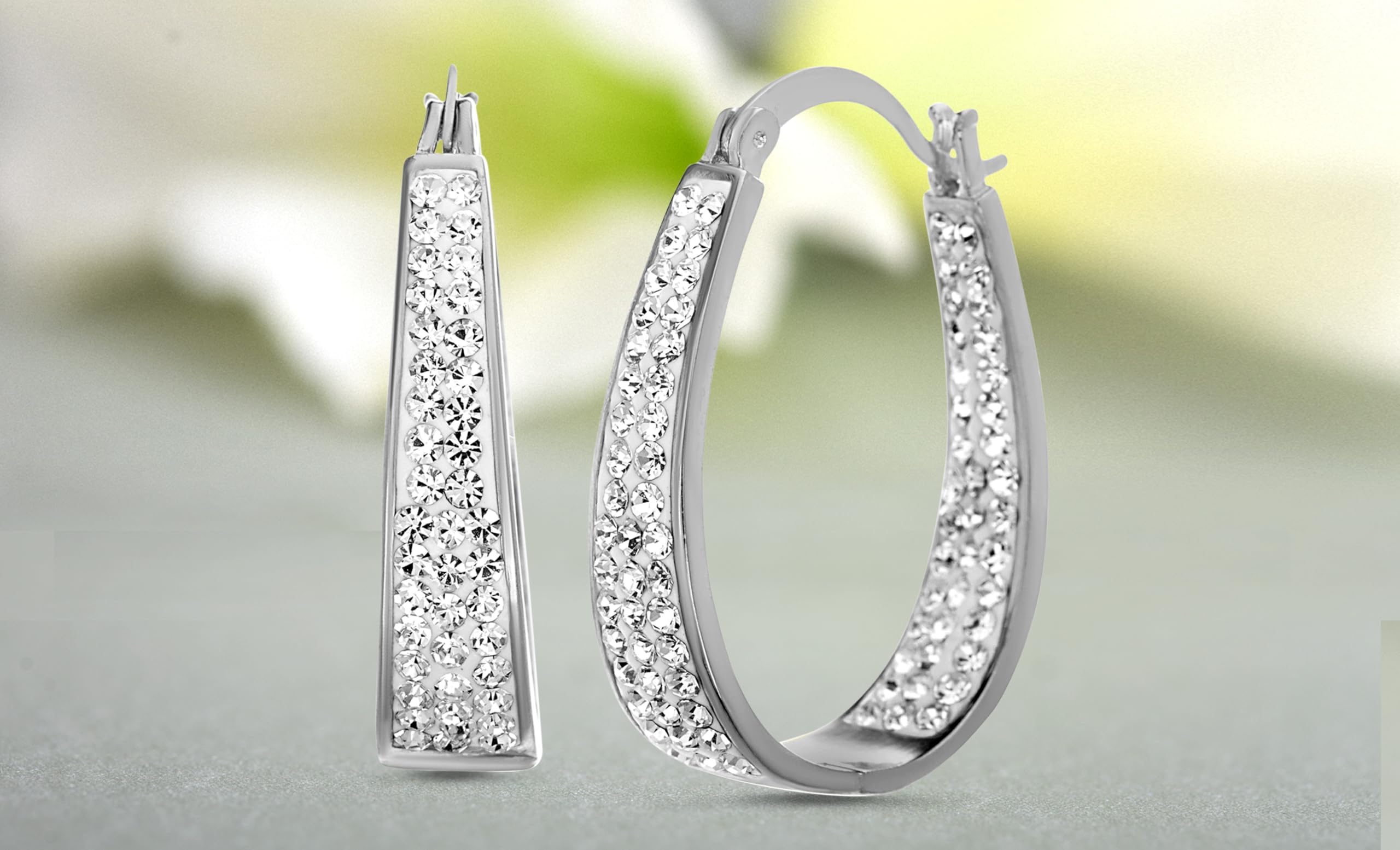 Oval Inside Outside Hoop Earrings for Women Faceted Sparkle Crystals