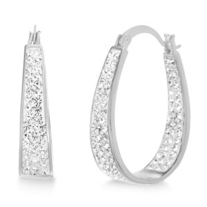 Oval Inside Outside Hoop Earrings for Women Faceted Sparkle Crystals