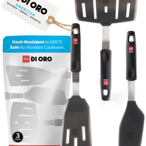 DI ORO Spatulas for Kitchen Use - Forever Warranty - 600°F Heat-Resistant Silicone - Turner Spatula Set for Cooking - BPA Free Wide Pancake Spatulas - Egg Flippers for Nonstick Cookware Safe (3pc)