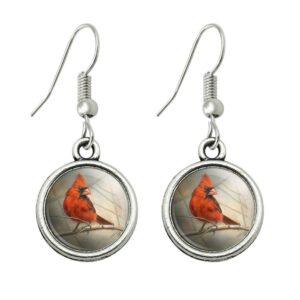 Cardinal Red Bird on Tree Branch Novelty Dangling Drop Charm Earrings