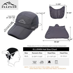 ELLEWIN Outdoor Fishing Flap Hat UPF50 Sun Cap Removable Mesh Face Neck Cover, D-grey/ Mesh Neck Cover, M-L-XL