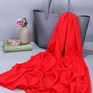 WILLBOND Womens Shawl Chiffon Bridal Evening Soft Wrap Scarf, Chiffon Scarf Ribbon Scarf Satin Scarf for Evening Dresses(L,Red)