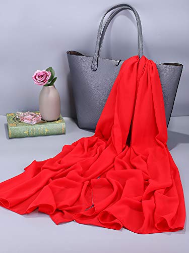 WILLBOND Womens Shawl Chiffon Bridal Evening Soft Wrap Scarf, Chiffon Scarf Ribbon Scarf Satin Scarf for Evening Dresses(L,Red)