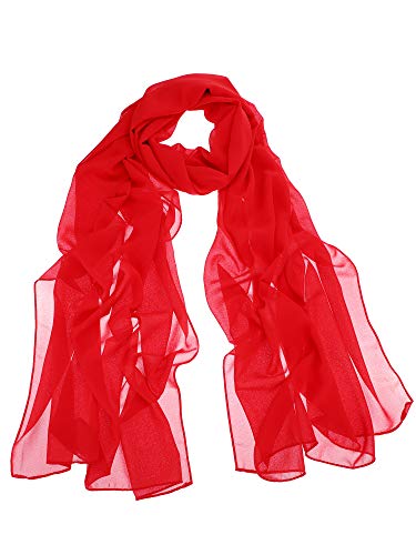 WILLBOND Womens Shawl Chiffon Bridal Evening Soft Wrap Scarf, Chiffon Scarf Ribbon Scarf Satin Scarf for Evening Dresses(L,Red)