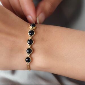 Shop LC Black Onyx Magic Ball Bolo Tennis Bracelet For Women Jewelry Ion Plated 18K Yellow Gold Adjustable Size 7.50" Birthday Gifts for Women