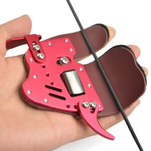 sharrow archery aluminum finger tab hunting finger protector guard rh/lh for recurve bow shooting gear (l, right hand, red)