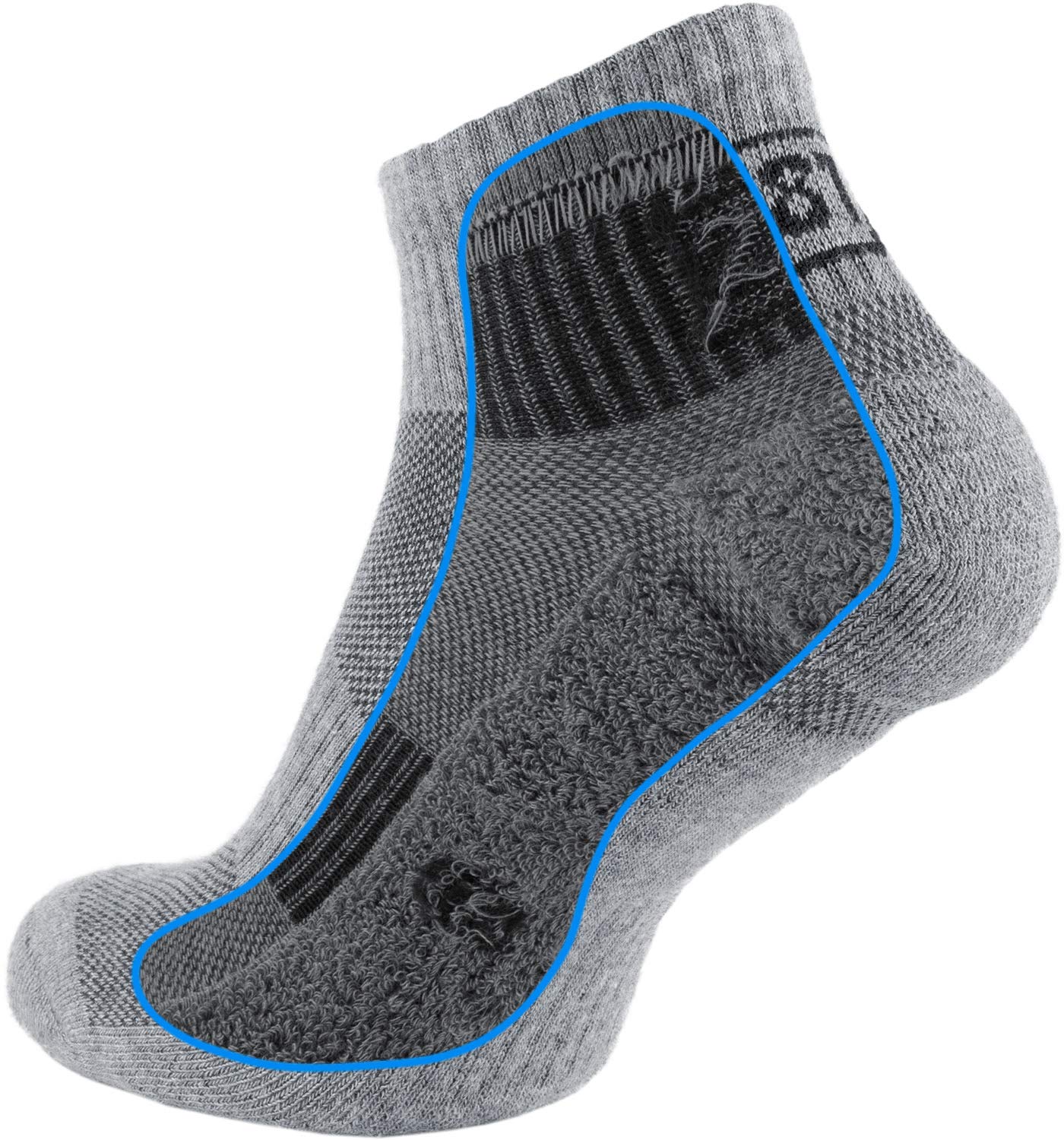 281Z Running Cushion Ankle Low Cut Socks - Athletic Hiking Sport Workout (Stone Grey)(Small 6 Pairs)