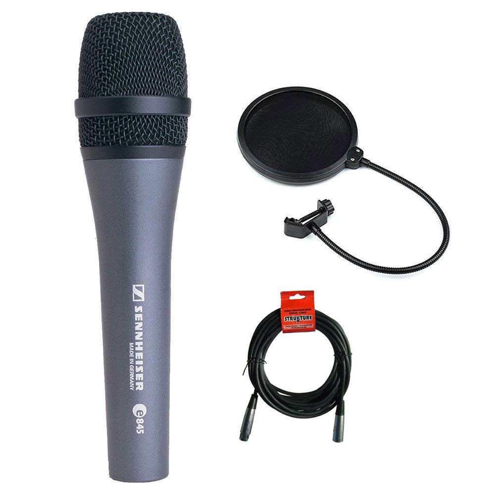 Sennheiser E845 Super Cardioid Handheld Dynamic Microphone with XLR-XLR Cable and Pop filter