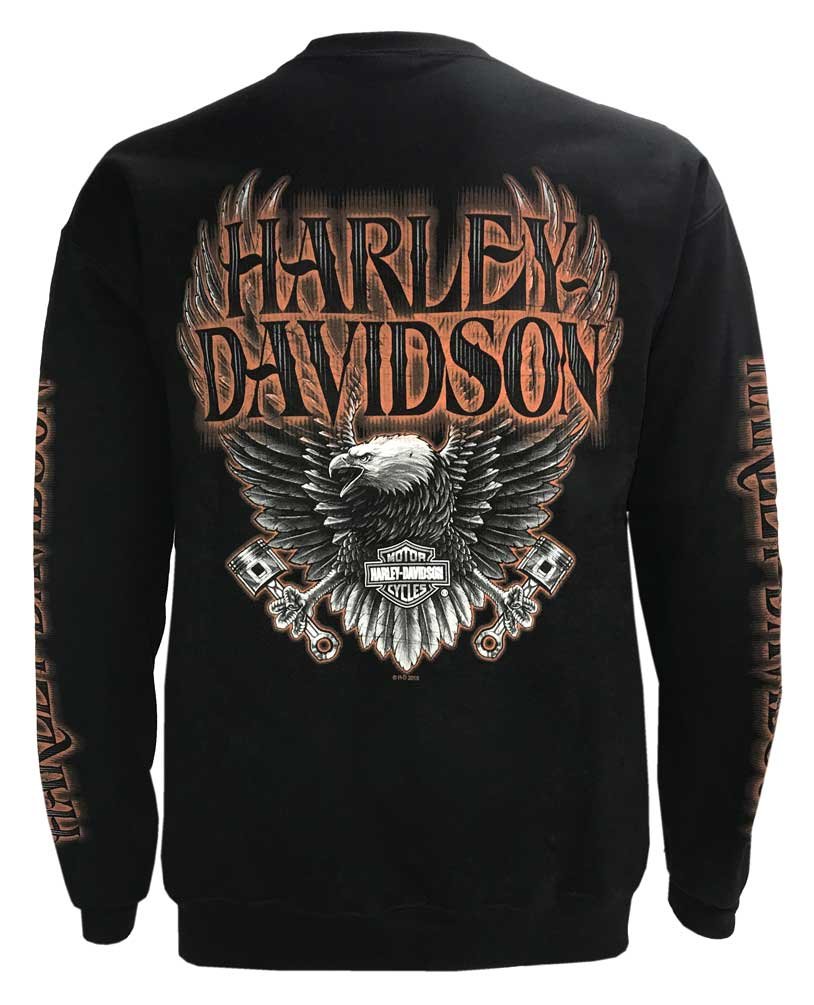 Harley-Davidson Men's Eagle Piston Fleece Pullover Sweatshirt, Black (XL)