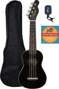 fender venice soprano ukulele - black bundle with gig bag, tuner, and austin bazaar instructional dvd