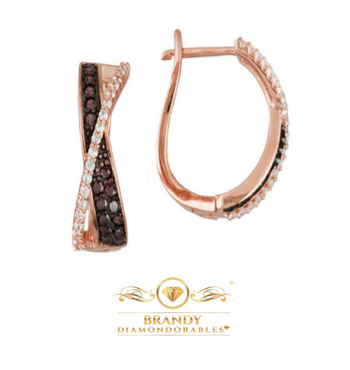 Brandy Diamondorables 18k Rose Gold Silver Chocolate brown Beautiful Crossover Hoop Earrings 1.00 Ctw.