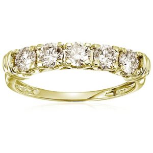 VIR JEWELS 1 cttw 5 Stone Champagne Diamond Wedding Engagement Ring 14K Yellow Gold Round Size 7.5