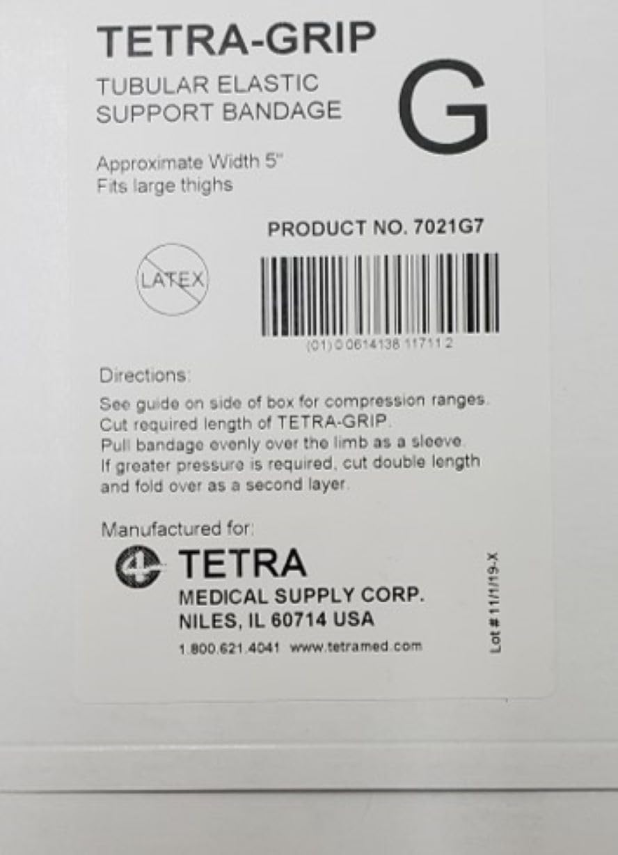 Tetra-Grip Tubular Elastic Support Bandage Size G, 5” x 11 Yd Latex-Free, One 11 yd Roll per Box