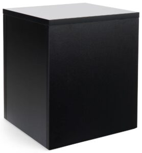 displays2go black retail display pedestal with collapsible design – black (wdcubeblk1)