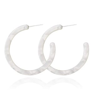 POMINA Lightweight Marble Acrylic Resin Hoop Earrings Basic Fashion White Hoop Earrings for Women (White)